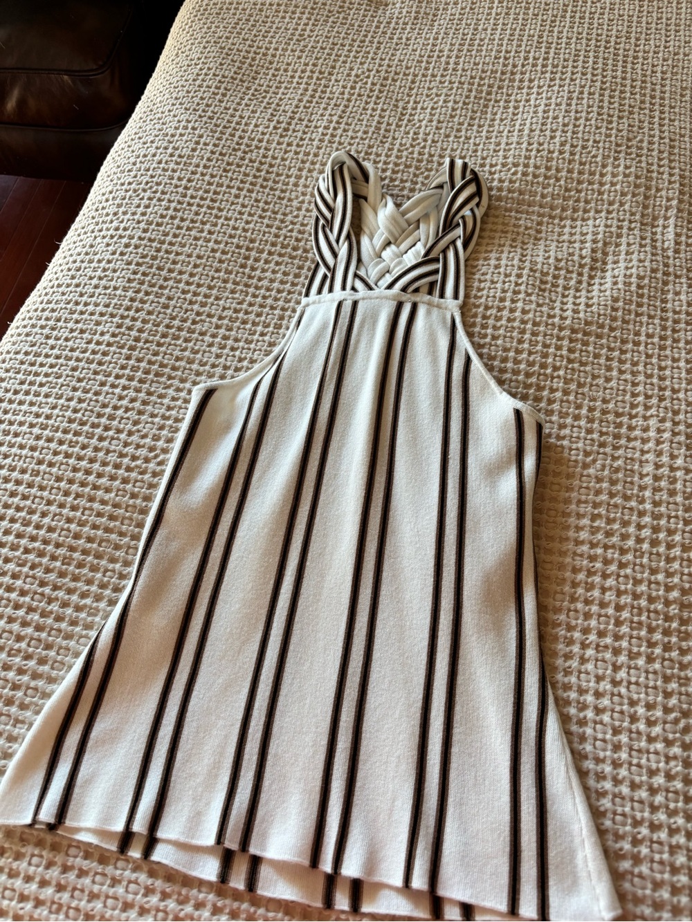 White House Black Market Ivory Tank Top with Brown Stripes and Braided Halter - Picture 3 of 7